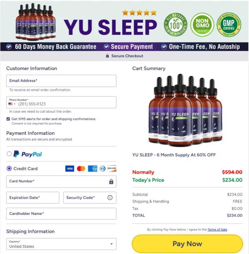 Yu Sleep® secure checkout page for safe and protected online order processing and convenient sleep support purchase